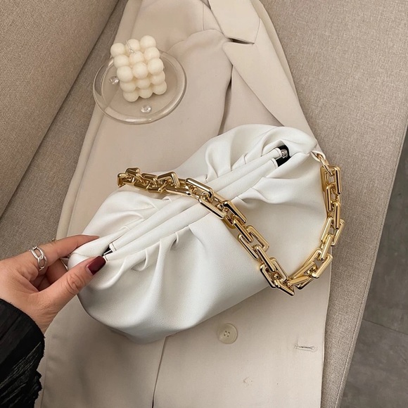 Handbags - Design Wrinkled Cloud bag with thick Gold chain